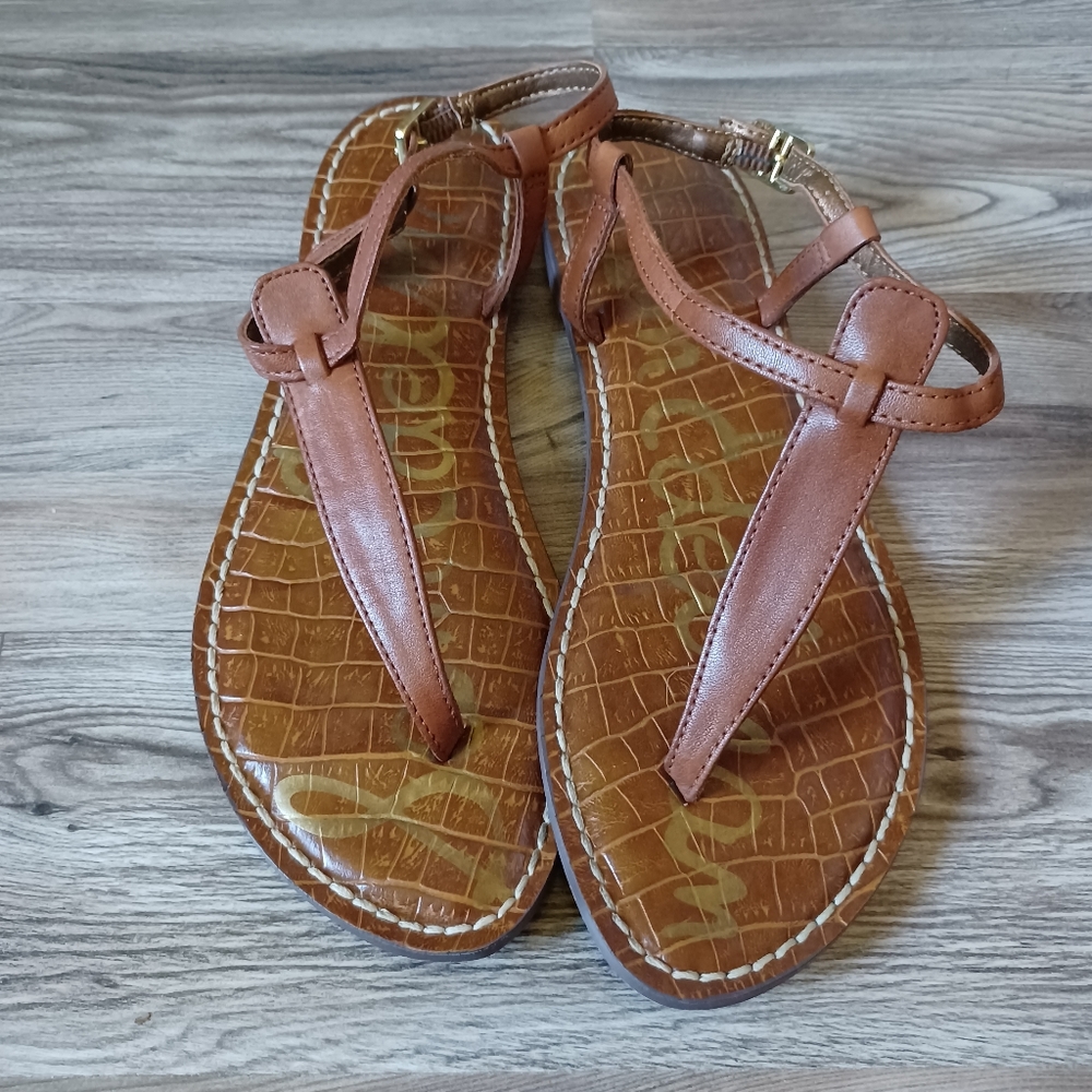 Sam Edelman Gigi T-Strap Flat Leather Sandals Women's 5.5